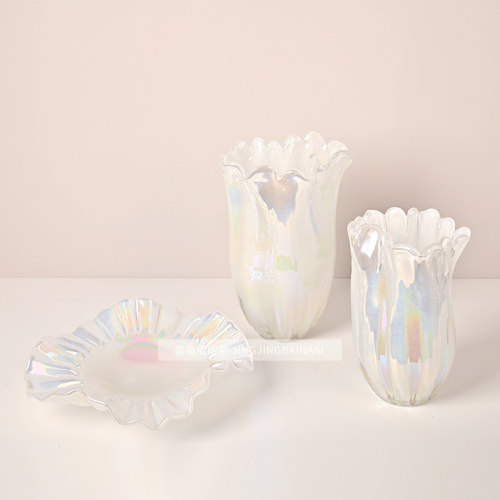 珍珠面玻璃高级感花器现代轻奢简约插花客厅样板间酒具餐桌珠光瓶
