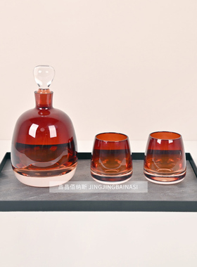 现代简约水晶玻璃醒酒器红色酒具套装茶几餐桌别墅样板间饰品摆件