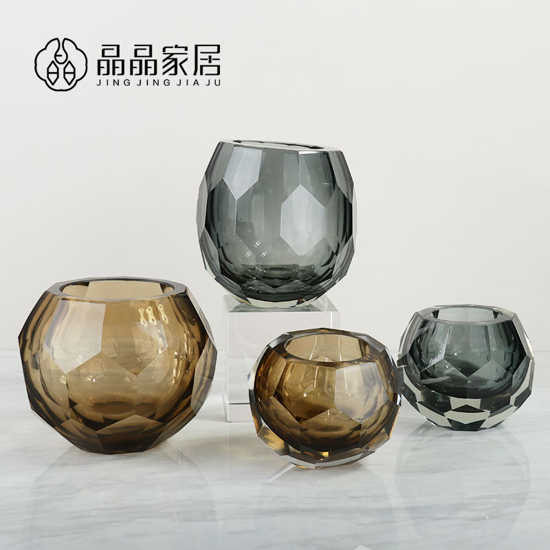 轻奢风圆球水晶玄关书房插干花
