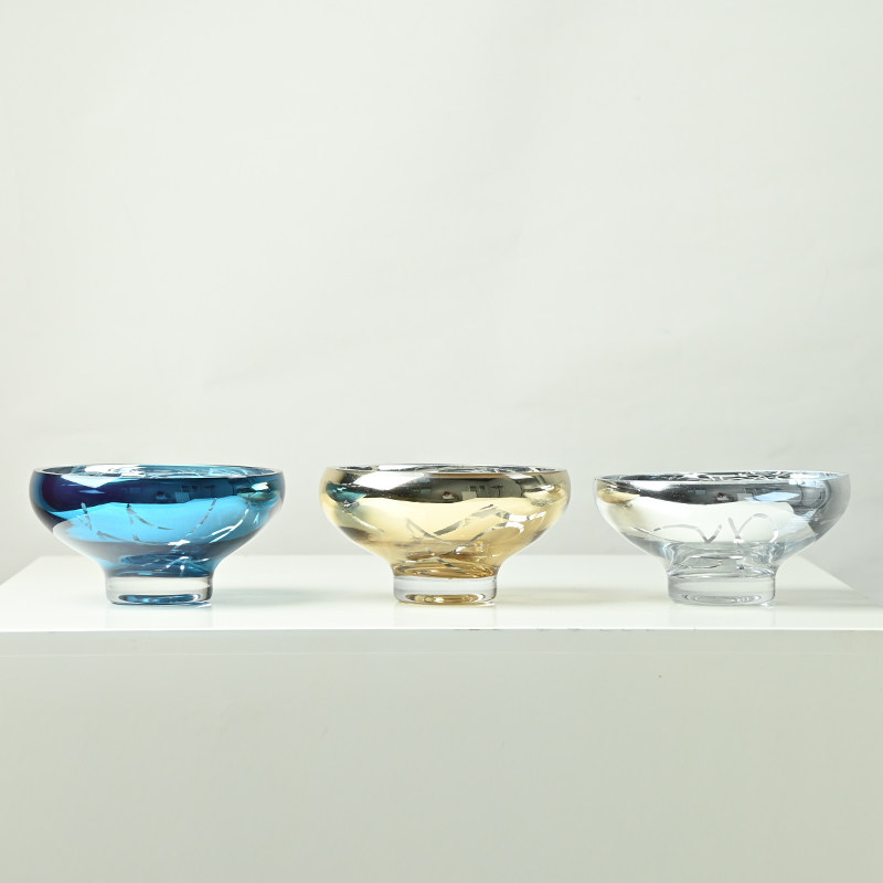 艺术手工玻璃星空描金小果盘摆件客厅桌面装饰糖果盘样板间小饰品