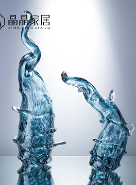 工艺水晶蓝色抽象大堂桌面摆件