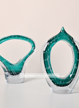 现代简约创意墨绿色琉璃水晶工艺品礼物家居样板房电视柜玄关摆件