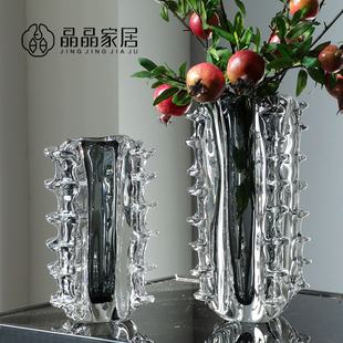 意式 饰品高端样板间客厅桌面花瓶摆件 轻奢方柱艺术水晶玻璃花器装
