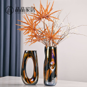 现代简约创意镂空条纹咖桌面插花干花鲜花玻璃花瓶卧室床头柜饰品