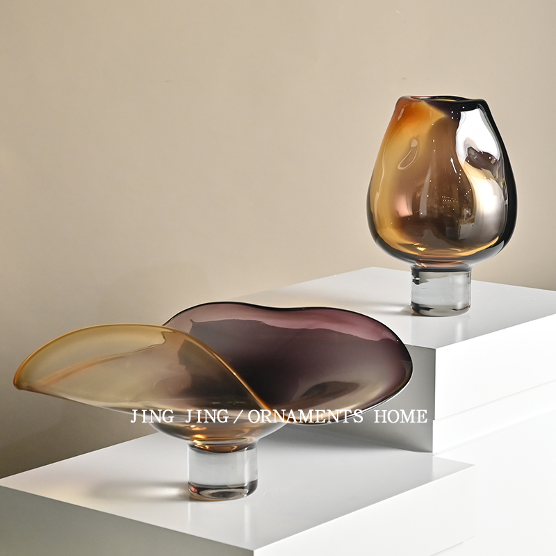 样板间餐桌装饰高脚玻璃花瓶果盘