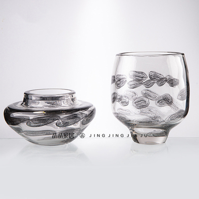 中式北欧大号玻璃宽口花瓶插花高档厚重琉璃酒店样板间售楼处饰品