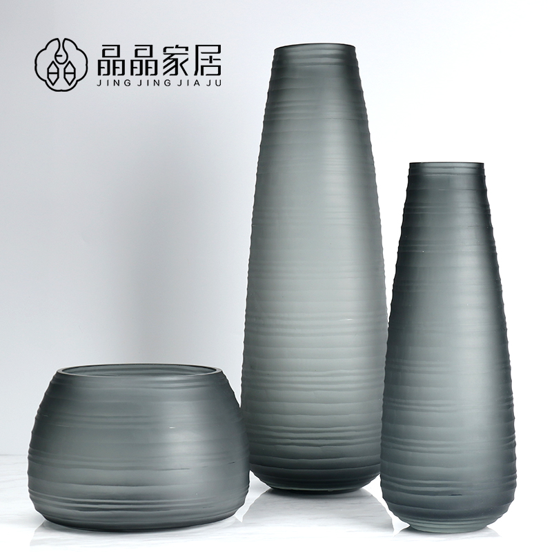 现代简约烟灰条纹磨砂茶几花瓶