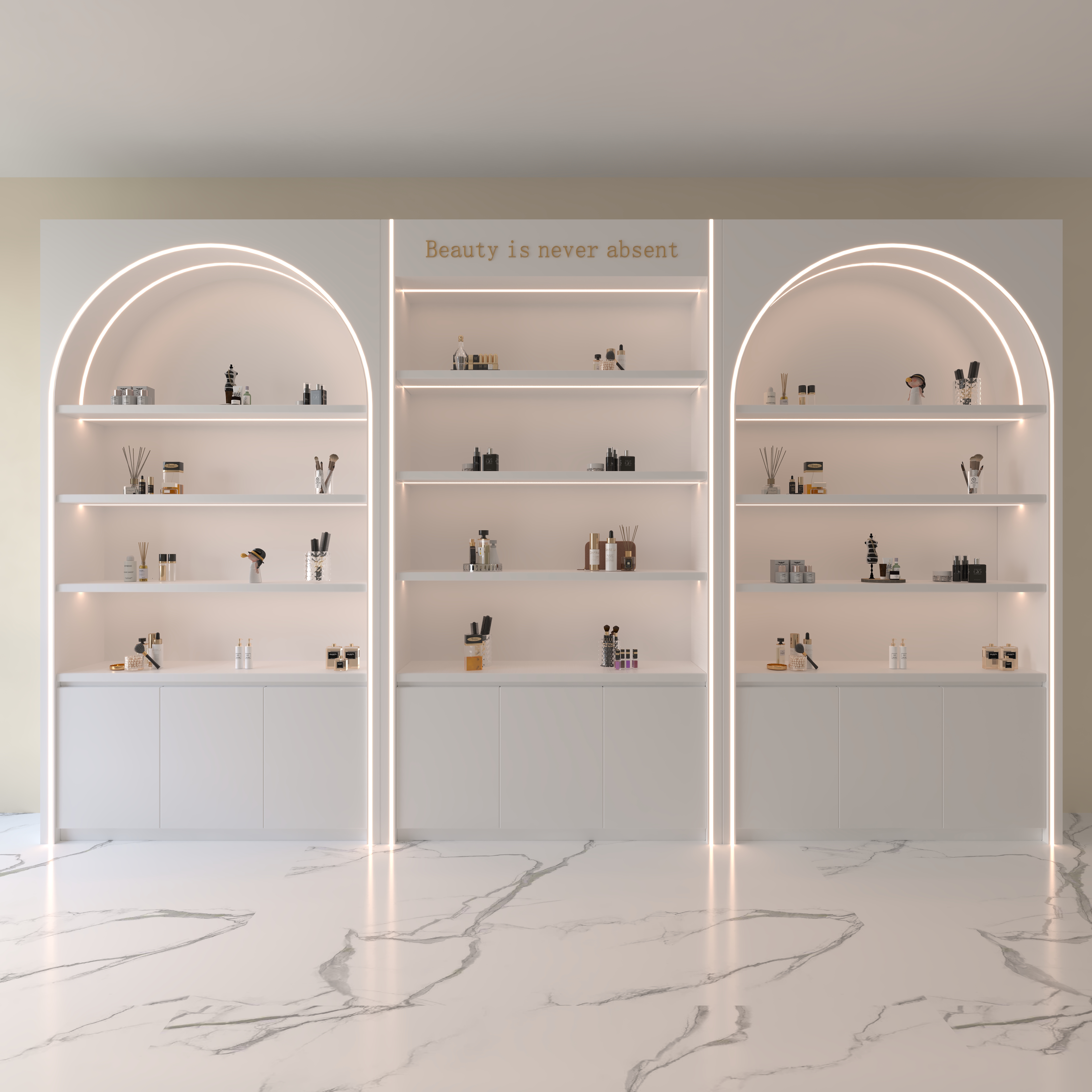 简约化妆品展示柜美容院产品烤漆柜子护肤品直播间指甲油陈列展柜