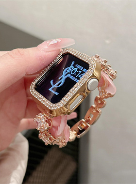 新款满钻四叶草苹果手表带S10适用applewatch表带S9iwatch表带女