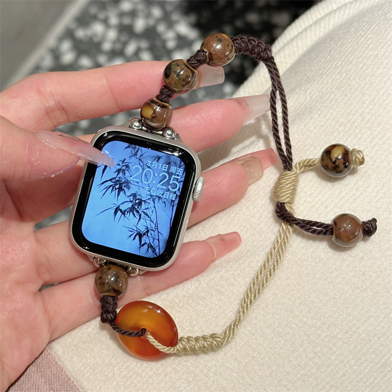 国风编织平安扣串珠适用iwatchs9苹果手表带applewatch5678表链女