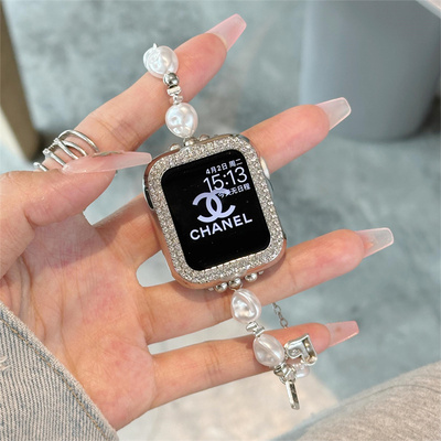 高级细女款珍珠表带适用iwatchs9表带金属applewatch8765苹果表带