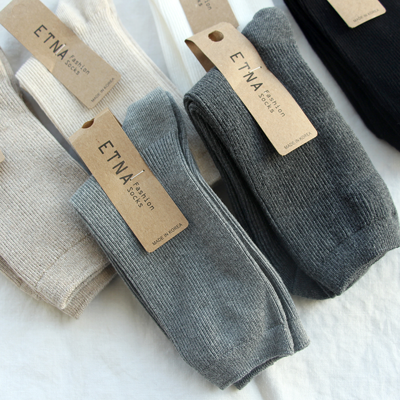 24秋冬简约百搭基础款纯棉女袜子韩国东大门黑白灰色春秋中筒短袜