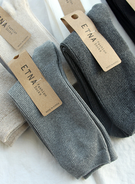 24秋冬简约百搭基础款纯棉女袜子韩国东大门黑白灰色春秋中筒短袜