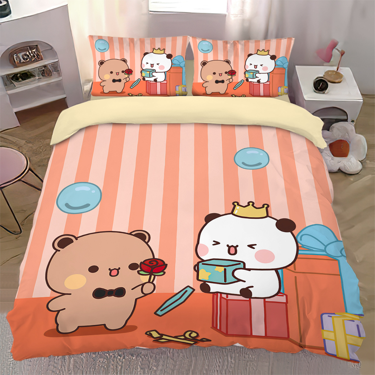 可爱情侣纯棉床上四件套卡通宿舍单人被套床单全棉一二布布床笠款