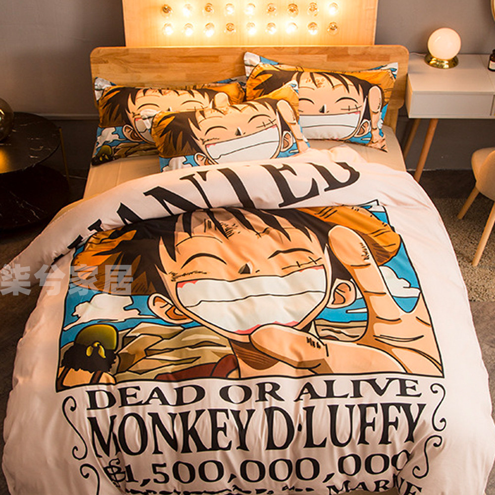 学生床上四件套海贼王动漫被套二次元床笠式床单1.8m宿舍被子路飞