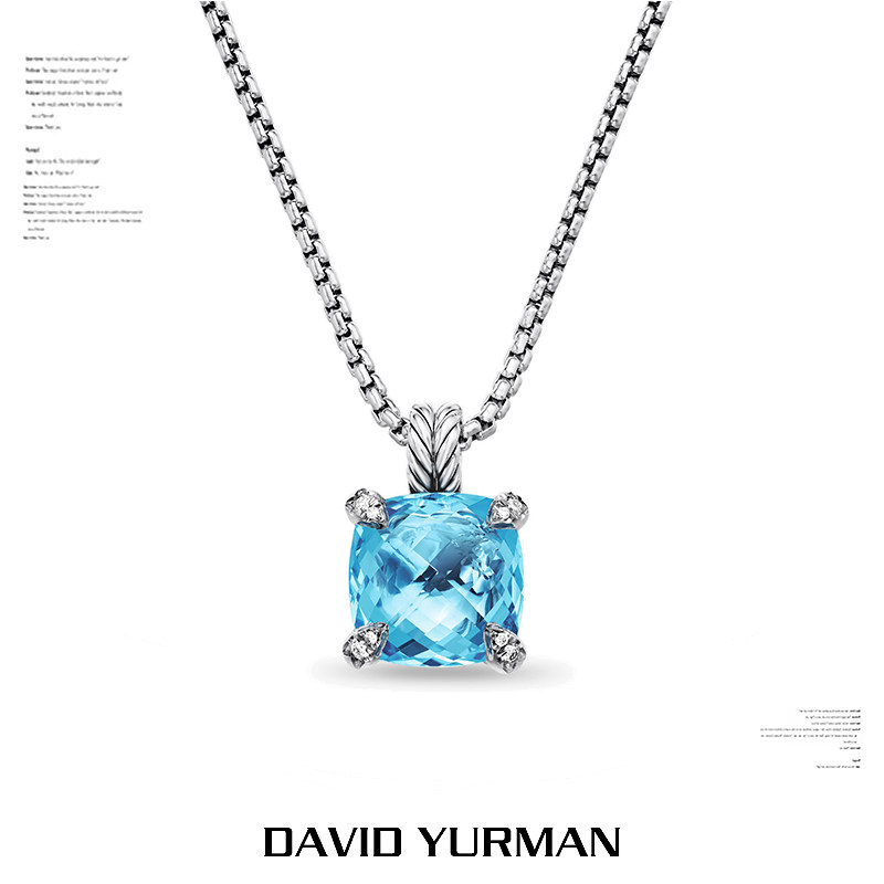 David Yurman大卫雅曼宝石项链DY方形吊坠女士镶钻托帕石彩宝轻奢