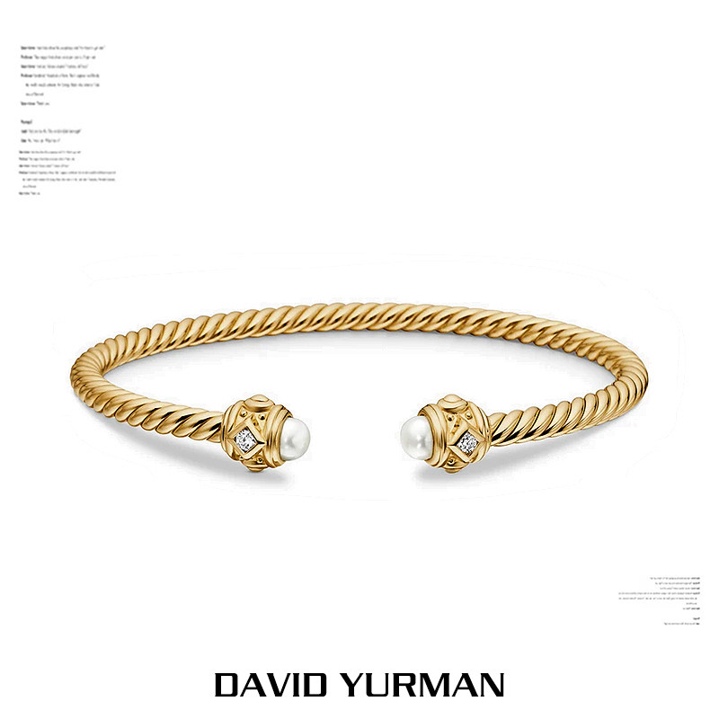 David Yurman大卫雅曼菱角珍珠钢丝绳开口手镯DY复古麻花手环4MM