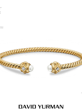 David Yurman大卫雅曼菱角珍珠钢丝绳开口手镯DY复古麻花手环4MM