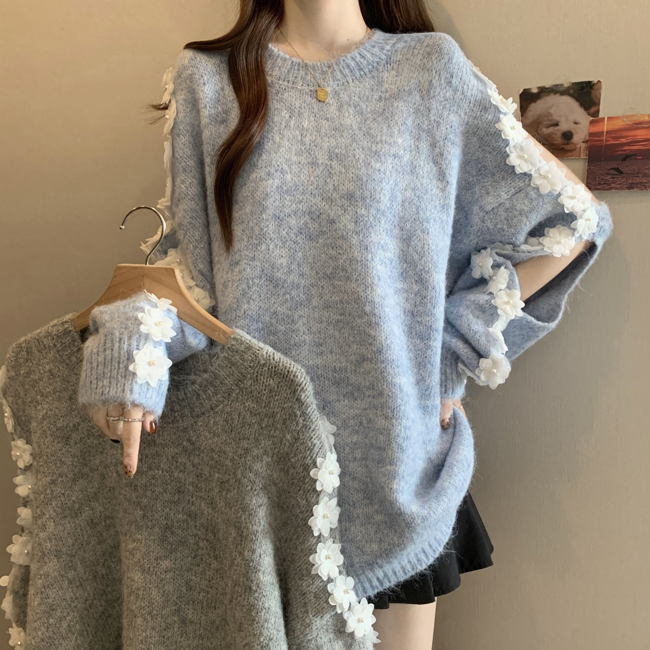 实拍大码女装慵懒软糯重工花朵设计感毛衣胖妹妹宽松遮肚针织上衣,女装/女士精品,大码内搭,淘宝优惠券,粉丝福利购,淘宝优惠卷