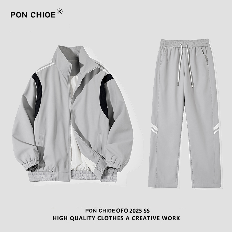 ponchioe夹克男女春秋季休闲运动服套装男新款潮牌痞帅工装外套