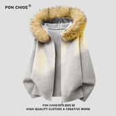 宽松拉链针织衫 ponchioe美式 毛线上衣服 冬季 新款 开衫 毛衣男士