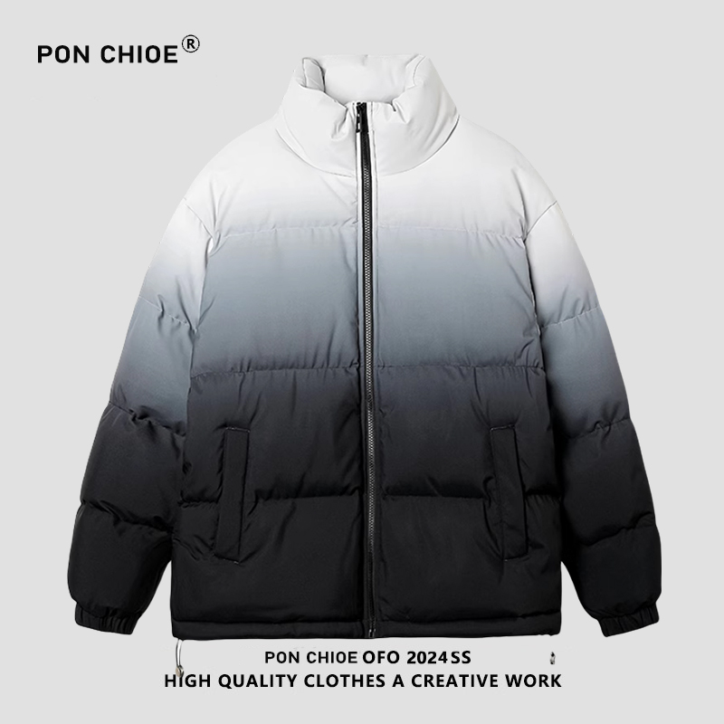 ponchioe渐变色羽绒棉服男女冬季加厚美式复古立领情侣棉衣外套