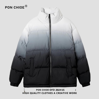 ponchioe渐变色羽绒棉服男女冬季加厚美式复古立领情侣棉衣外套