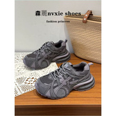 复古百搭透气休闲运动鞋 春季 女2026新款 欧洲站真皮网红厚底老爹鞋