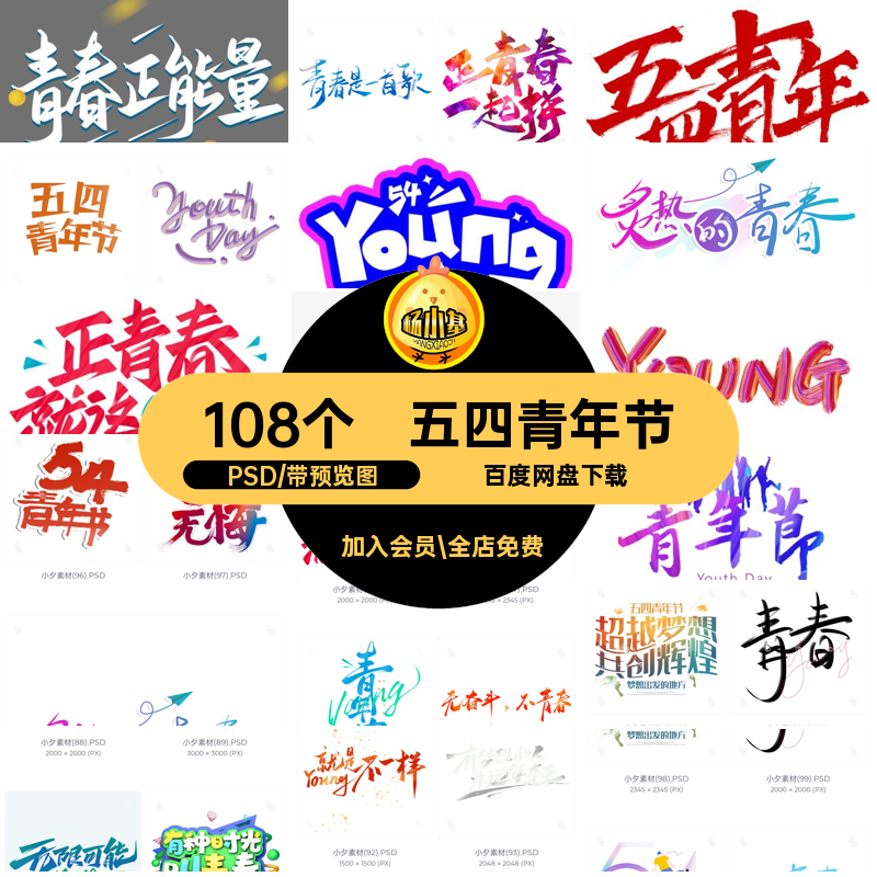 108个国际青年节排版艺术模板五四素材字PSD青春节日设计标志54