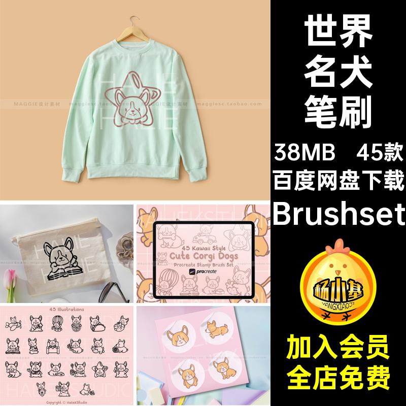 可爱柯基笔刷合集小卡通平板世界名犬稿手绘动物Procreate辅助线