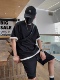 新品 韩版 肌理感休闲短袖 夏季 套装 男宽松弹力套装 T恤短裤 两件套潮