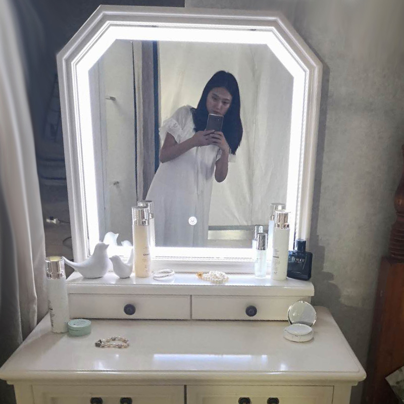 纯实木美式带灯迷你小户型简欧卧室ins风网红梳妆台 迷你小化妆台