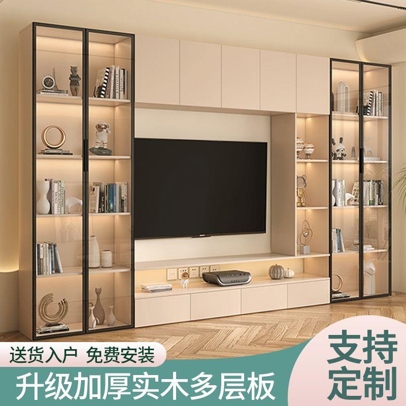 电视柜一体组合轻奢背景墙柜整体客厅现代简约满墙储物收纳柜定制