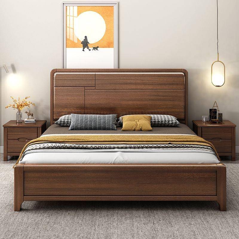 中式胡桃木实木床1米5床主卧大床1米8床双人床高箱储物床2.2米床