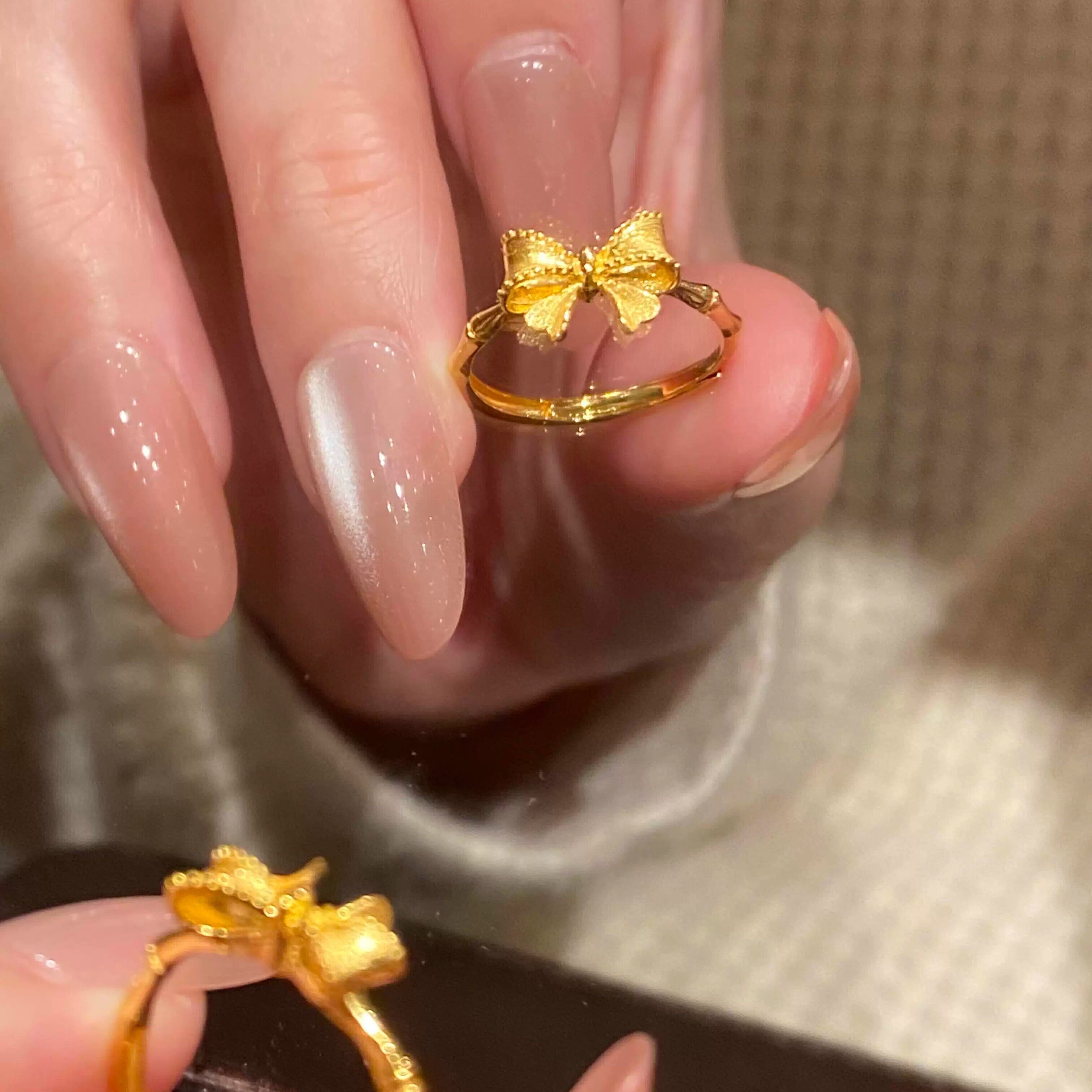 奥特莱斯折扣店撤柜清仓捡漏18K金竹节蝴蝶结戒指outlets女配饰