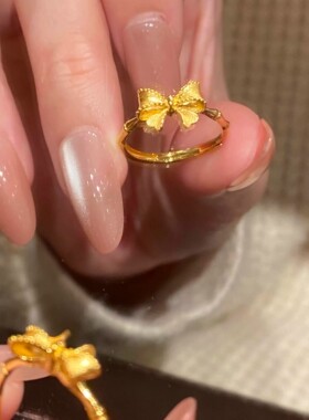 18K金竹节蝴蝶结清仓捡漏女戒