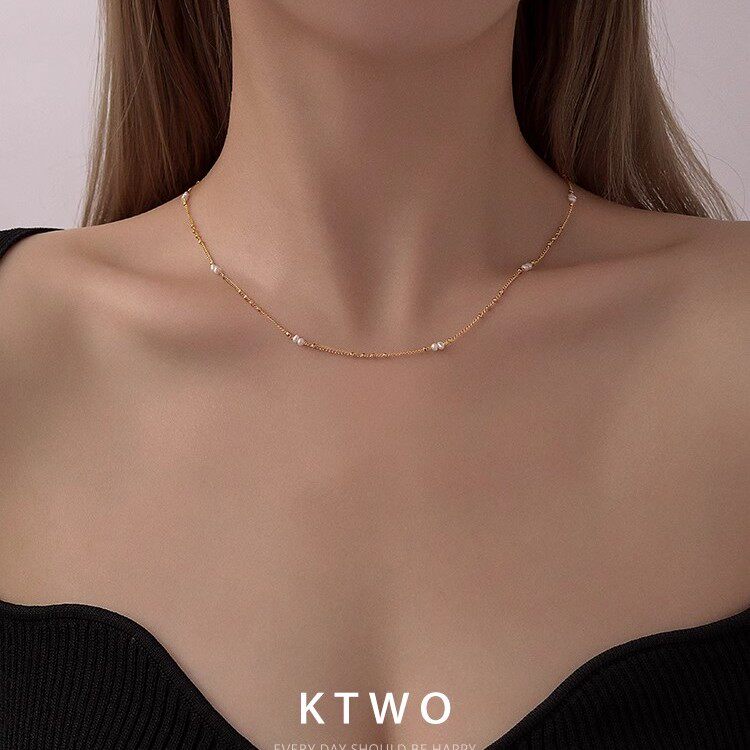 天然小米粒珍珠项链女夏小众轻奢镀18k金高级感气质叠戴锁骨颈链