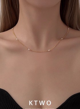 18k金天然小米粒珍珠项链女