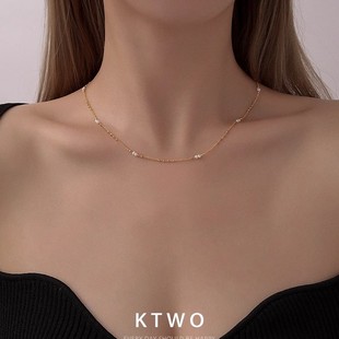 天然小米粒珍珠项链女夏小众轻奢镀18k金高级感气质叠戴锁骨颈链