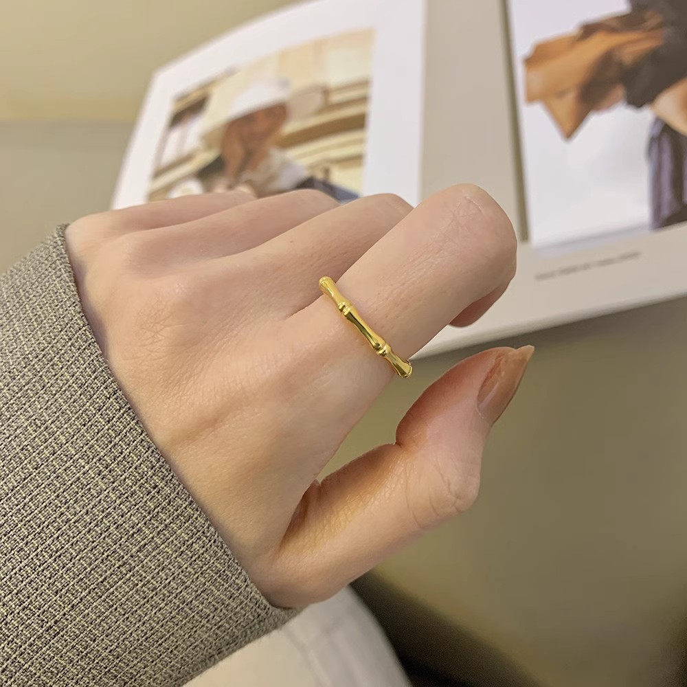24k黄金色简约竹节素圈戒指女款