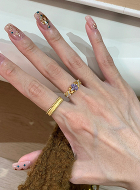 中古拉丝紫金花满天星戒指