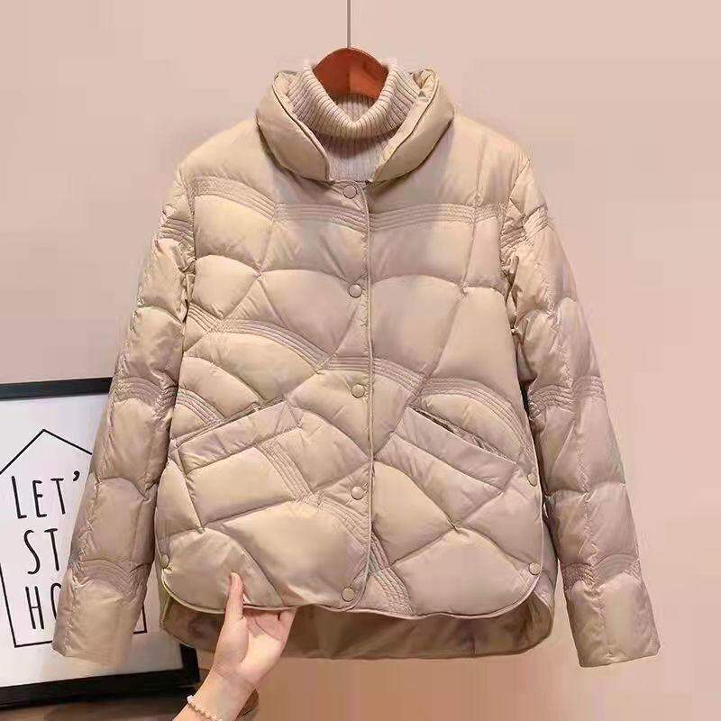 千仞岗祥云图羽绒服女轻薄短款加肥加大码立领200斤胖mm大码面包