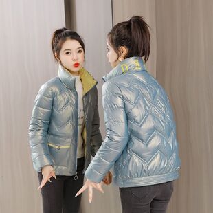 千仞岗立领羽绒服女冬季短款亮面外套反季特价棉服免洗时尚轻