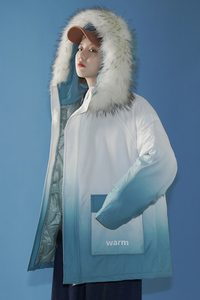 中性风！冬季大毛领棉衣男女时尚渐变棉服保暖外套Y333P138图片
