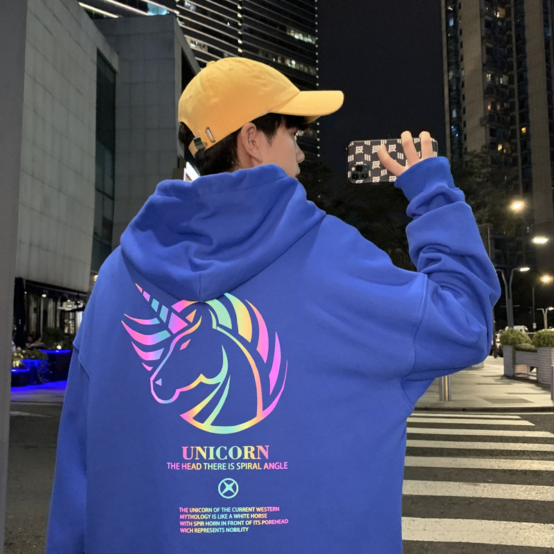 ！秋季潮牌个性七彩反光卫衣男潮流休闲帅气连帽外套WY202P45图片