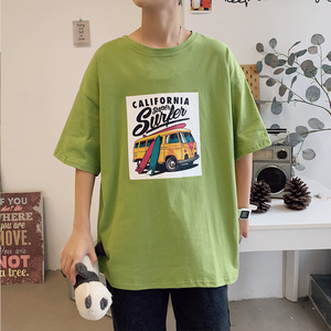 款 纯棉！港风模特图学生宽松短袖T恤男印花体恤B220/T220P25图片