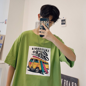 款 纯棉！港风模特图学生宽松短袖T恤男印花体恤B220/T220P25图片