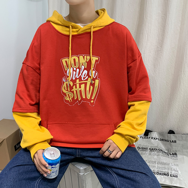 ！点击6.8%秋季撞色连帽卫衣男青少年假两件宽松外套WY601P45,男装卫衣,电商B220