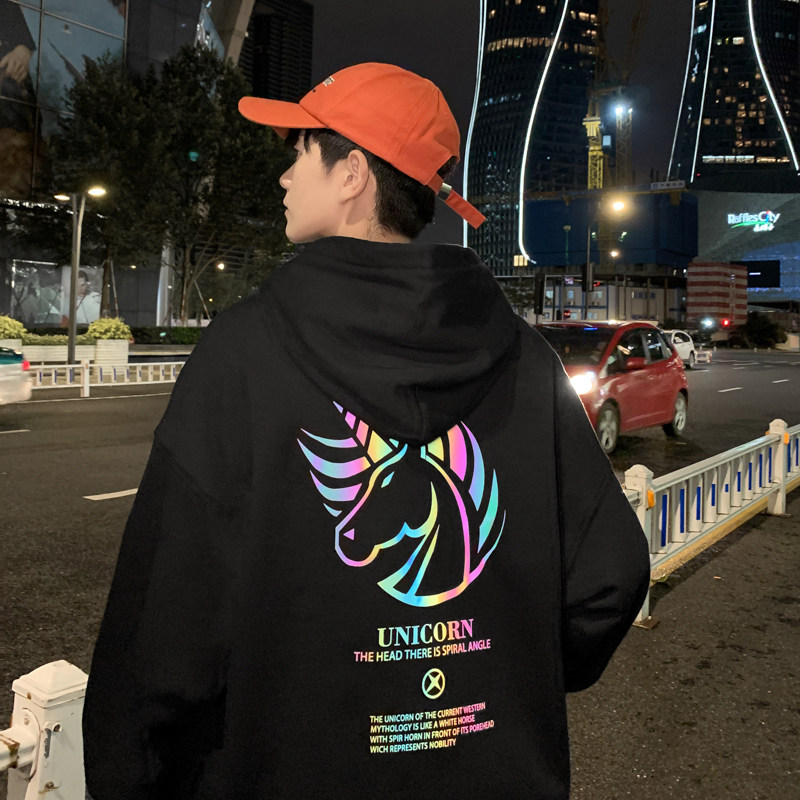 ！秋季潮牌个性七彩反光卫衣男潮流休闲帅气连帽外套WY202P45,男装卫衣,电商B220
