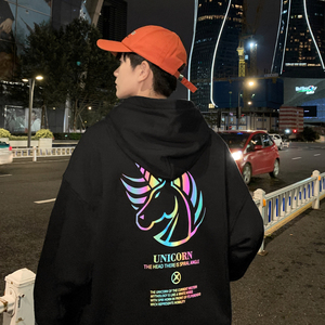 ！秋季潮牌个性七彩反光卫衣男潮流休闲帅气连帽外套WY202P45图片